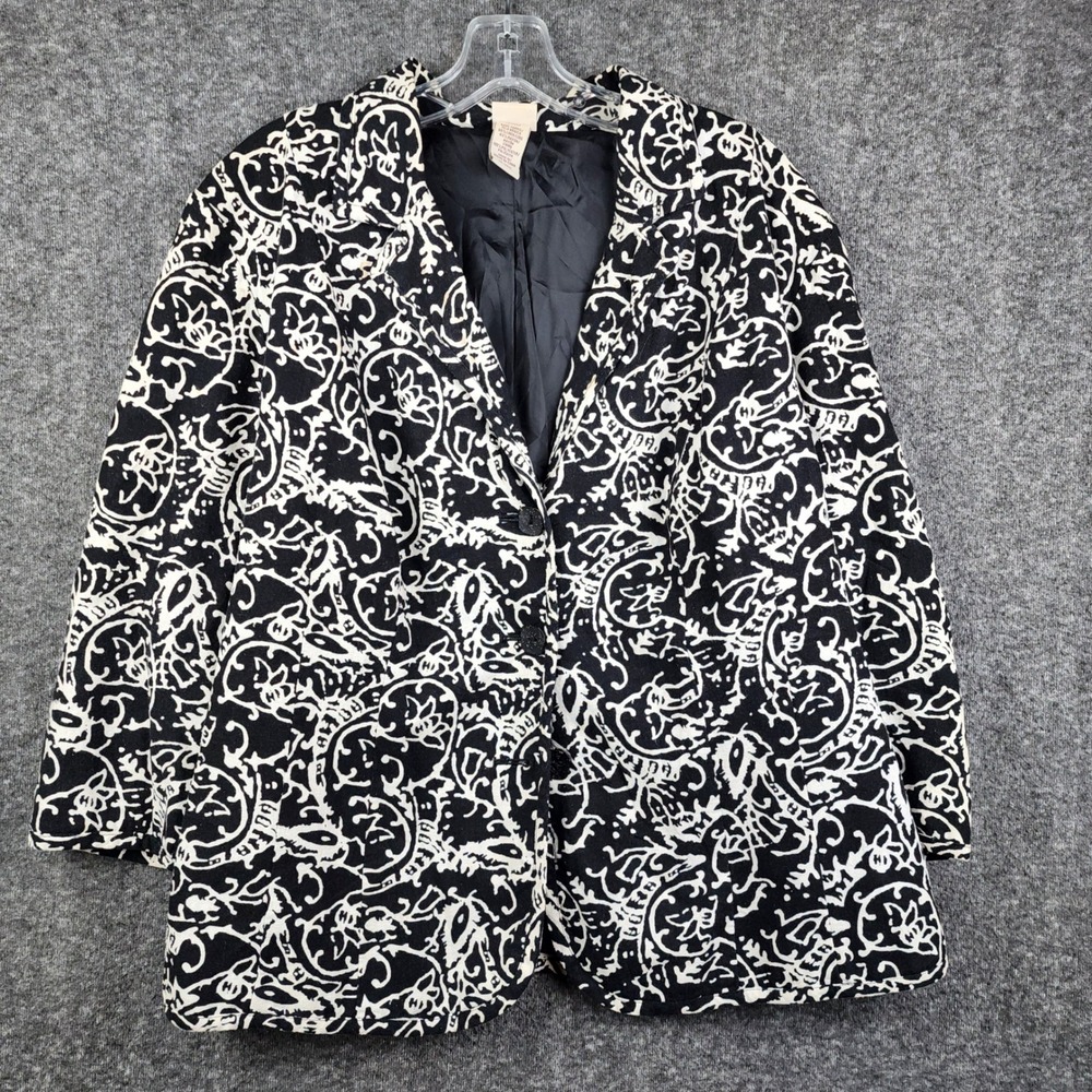 Covington Blazer Women 20-22W Black White Paisley Linen Blend 3-Button‎ Front